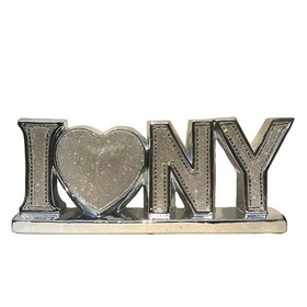 "I Love New York" Ceramic Chrome Plated Table Top in Diamond Incrustation (20-in x 4-in x 8-in) B03050096