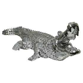 Ambrose Diamond Encrusted Chrome Plated Crocodile (34"L x 10.5"W x 9"H) B03050110