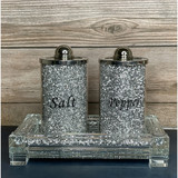 Ambrose Exquisite Salt & Pepper Canisters with Tray in Crushed Diamond Glass in Gift Box B03050633