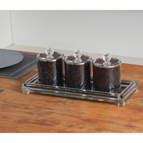 Ambrose Exquisite Tea, Sugar, Coffee Canisters with Tray in Crushed Diamond Glass in Gift Box B03050635