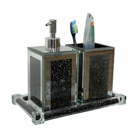 Ambrose Exquisite 3 Piece Square Soap Dispenser and Toothbrush Holder with Tray B03050690