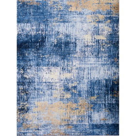 ZARA Collection Abstract Design Blue Gold Machine Washable Super Soft Area Rug B03068261