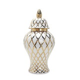 White and Gold Ceramic Decorative Ginger Jar Vase B03082089