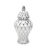 White and Silver Ceramic Decorative Jar with Lid B03082091