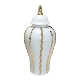 Elegant White Ceramic Ginger Jar with Gold Accents - Timeless Home Decor B03082093