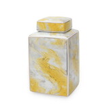 Square Glass Ginger Jar with Gold and Gray Marble Design B03082102