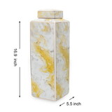 Square Glass Ginger Jar with Gold and Gray Marble Design B03082103