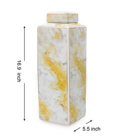 Square Glass Ginger Jar with Gold and Gray Marble Design B03082103