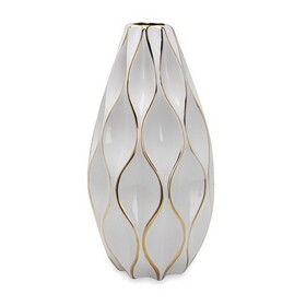 Elegant White Ceramic Vase with Gold Accents - Timeless Home Decor B03082104