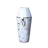 White Ceramic Vase with Gold Organic Accent Design - Elegant and Versatile Home Decor B03084868