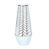 White Ceramic Vase with Gold Geometric Accent Design - Elegant and Versatile Home Decor B03084869