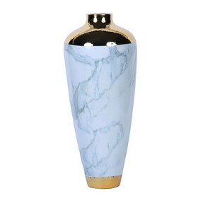 Elegant Celadon Marble Ceramic Vase with Gold Accents - Timeless Home Decor B03084870