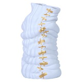 Modern and Elegant White Ceramic Vase with Gold Accents B03084880