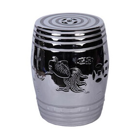 Silver End Table with Etched asian Design B03084882