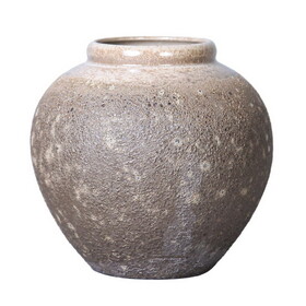 Vintage Sand Ceramic Vase 8.7"D x 8.7"H - Artisanal Piece for Your Home B03084888