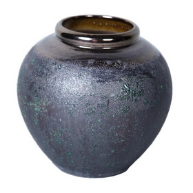 Vintage Smoke Ceramic Vase 8.7"D x 8.7"H - Artisanal Piece for Your Home B03084890