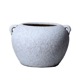 Artisan Ceramic Grey Stone Vase 10"D x 7"H - Country Charm for Your Home B03084894