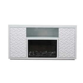 Timeless White Electric Fireplace with LED Panel, Speakers, and Remote B030P147709