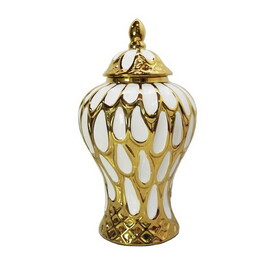 Alluring White and Gold Ginger Jar with Removable Lid B030P154535