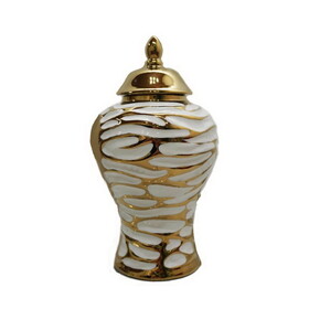 Charming White and Gold Ginger Jar with Removable Lid B030P154537