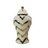 Timeless White Gilded Waves Ginger Jar with Removable Lid B030P154539