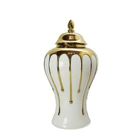Exquisite White Gilded Ginger Jar with Removable Lid B030P154541