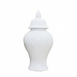 Elegant White Ceramic Ginger Jar with Decorative Design B030P154543