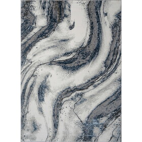 "Ziv" Luxury Area Rug in Blue and Grey Abstract Design B030P216133