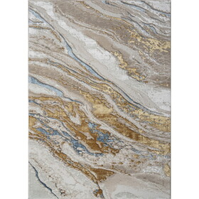 "Adina" Luxury Area Rug in Beige, Gold and Blue Abstract Design B030P216151