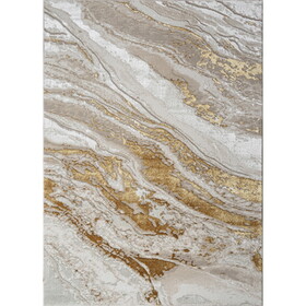 "Adina" Luxury Area Rug in Beige and Gold Abstract Design B030P216157