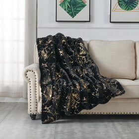 Luxury Chinchilla Faux Fur Gilded Black Throw Blanket (50" x 60") B030P233958