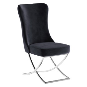 PrimeNest Noblesse Collection Upholstered Silver Legged Dining Chair, Set of 2, Black B030P286145