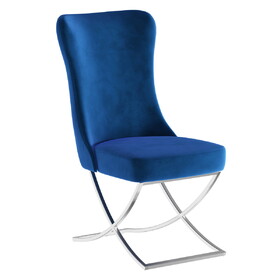 PrimeNest Noblesse Collection Upholstered Silver Legged Dining Chair, Set of 2, Blue B030P286147