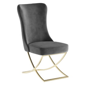 PrimeNest Noblesse Collection Upholstered Gold Legged Dining Chair, Set of 2, Grey B030P286148