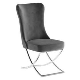 PrimeNest Noblesse Collection Upholstered Silver Legged Dining Chair, Set of 2, Grey B030P286149