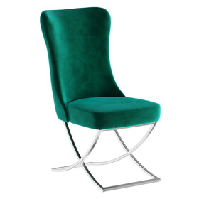 PrimeNest Noblesse Collection Upholstered Silver Legged Dining Chair, Set of 2, Green B030P286151