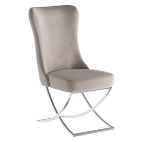 PrimeNest Noblesse Collection Upholstered Silver Legged Dining Chair, Set of 2, Beige B030P286236
