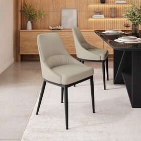 Armless Taupe Dining Chairs with Black Legs - Set of 2 B031P369368