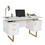 Techni Mobili White and Gold Desk for Office with Drawers & Storage, 51.25 in. W B031S00037