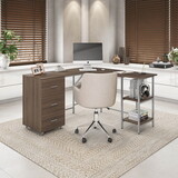 Techni Mobili L-Shape Home Office Two Tone Desk with Storage, Walnut B031S00039