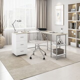 Techni Mobili L-Shape Home Office Two-Tone Desk with Storage, Sand B031S00040