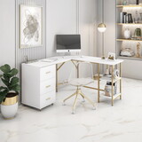 Techni Mobili L-Shape Home Office Two-Tone Desk with Storage, Gold B031S00041