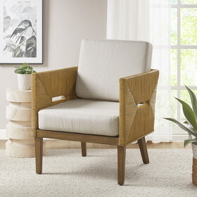 Blake Handcrafted Rattan Upholstered Accent Arm Chair B035118528