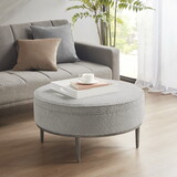 Harriet Upholstered Round Cocktail Ottoman with Metal Base 34