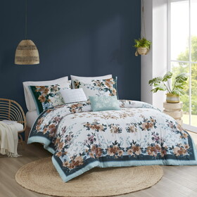 5 Piece Cotton Floral Comforter Set with Throw Pillows B035128864