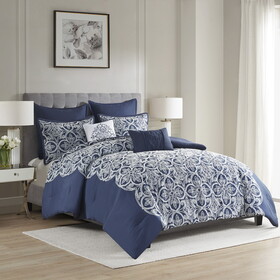 7 Piece Flocking Comforter Set with Euro Shams and Throw Pillows B035128900