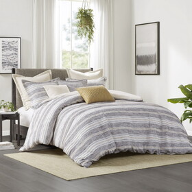 Oversized Chenille Jacquard Striped Comforter Set with Euro Shams and Throw Pillows B035128973