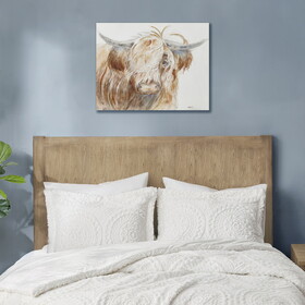 Windswept Hand Embellished Highland Bull Canvas Wall Art B035129227