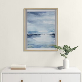 Sparkling Sea Framed Glass and Single Matted Abstract Landscape Coastal Wall Art B035129267
