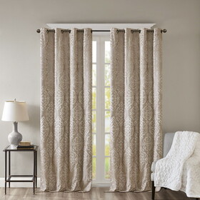 Knitted Jacquard Damask Total Blackout Grommet Top Curtain Panel Pair B035129802